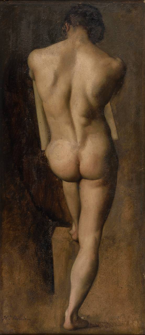 Hippolyte FLANDRIN, Académie d'homme nu, Huile sur papier marouflée sur toile, signée en bas à gauche